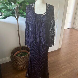 Soulmates Purple Beaded Lace 3-Piece Set Sheer Topper Lined Tank & Maxi Skirt